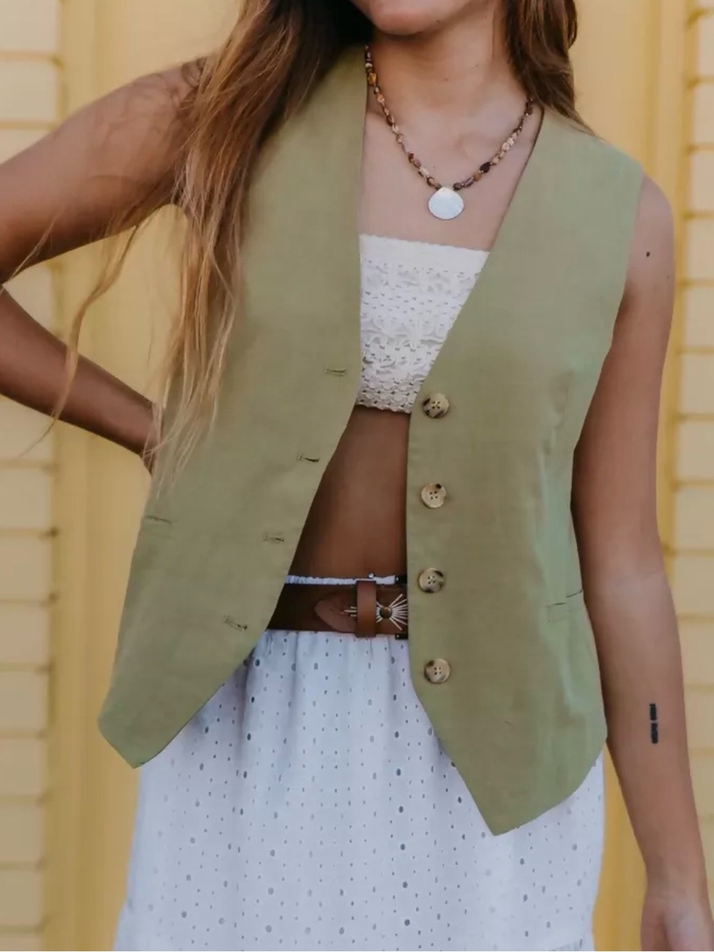 Ottway the Label Olive Linen V-Neck Vest size s/m